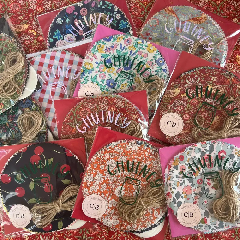 Chutney Jar Gift Set with Fabric Lid Covers Wax Seals and Jute Thread - Cooking