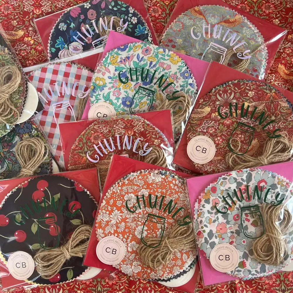 Chutney Jar Gift Set with Fabric Lid Covers Wax Seals and Jute Thread - Cooking