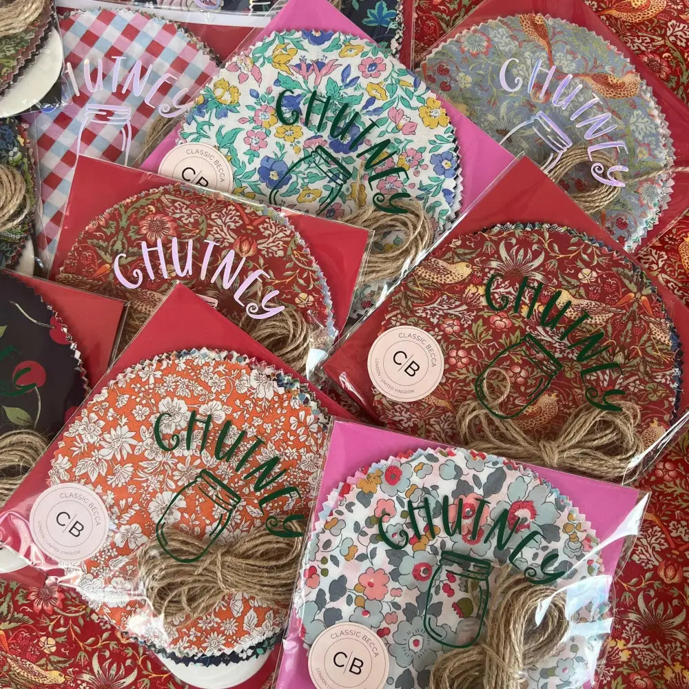 Chutney Jar Gift Set with Fabric Lid Covers Wax Seals and Jute Thread - Cooking
