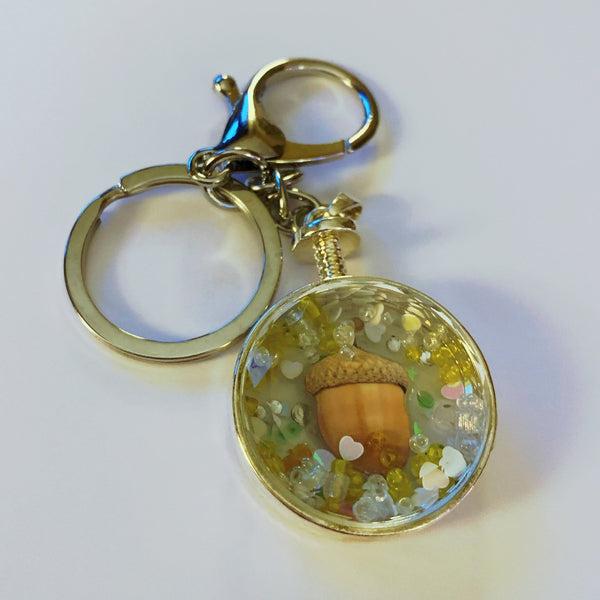Silver Round Acorn Keyring with Sparkles
