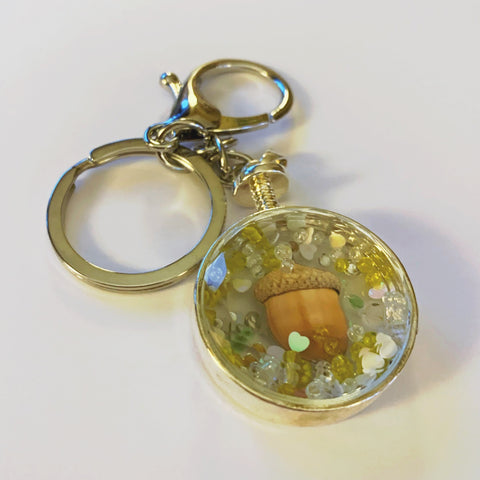 Silver Round Acorn Keyring with Sparkles