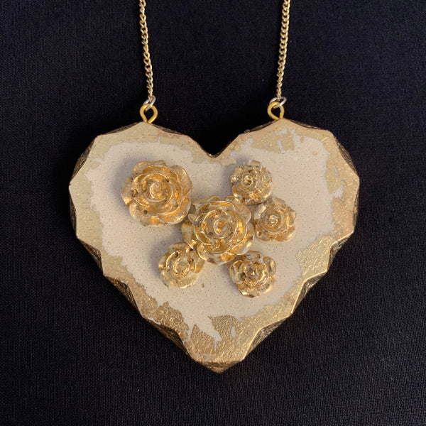 Gold Rose Heart Pendant Necklace