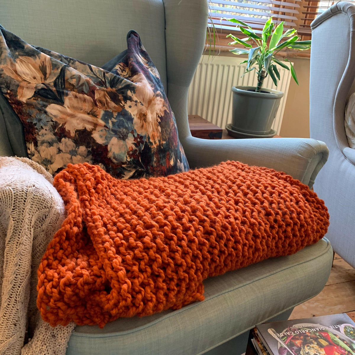 Chunky knit blanket burnt orange sale