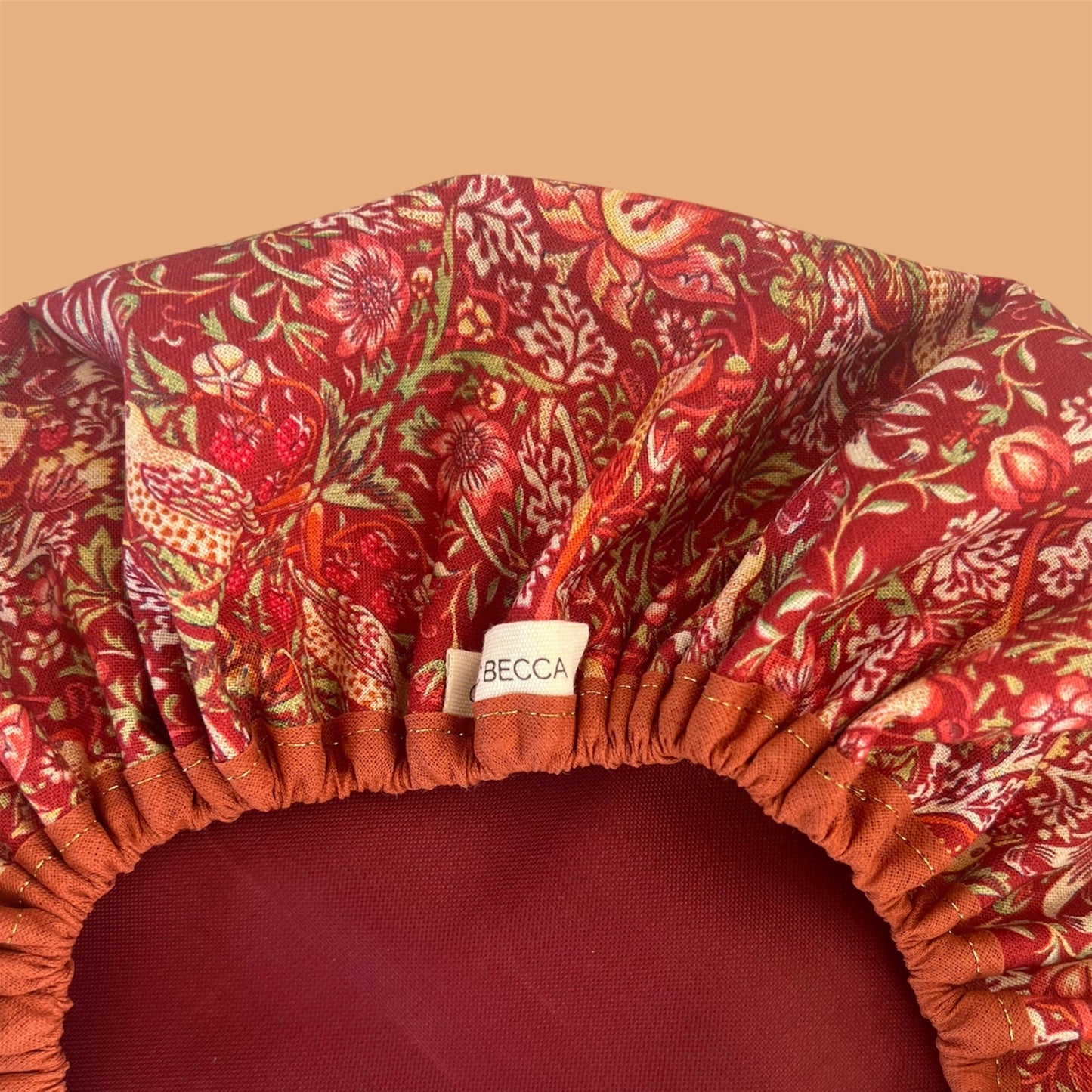 Shower Cap | Luxury Red William Morris Strawberry Thief (Made to Order current lead time 1-3 days)