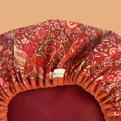Shower Cap | Luxury Red William Morris Strawberry Thief (Made to Order current lead time 1-3 days)