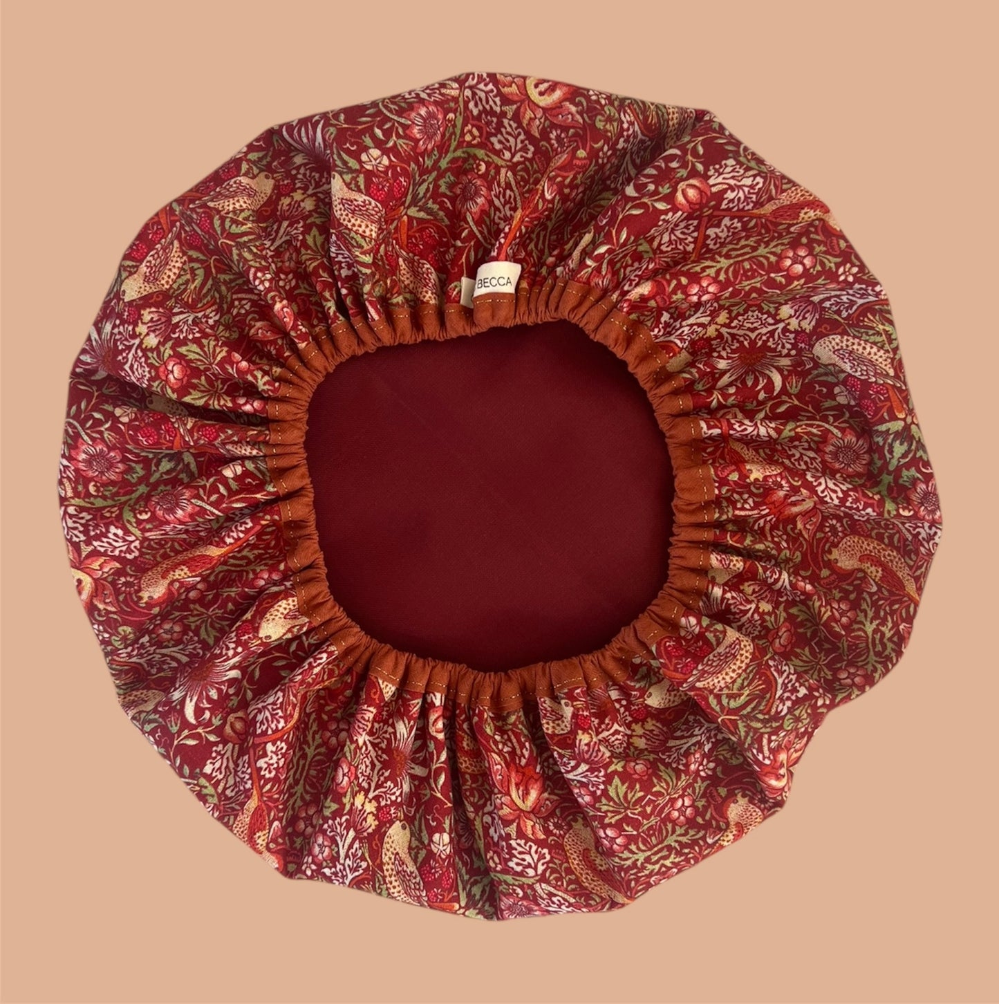 Shower Cap | Luxury Red William Morris Strawberry Thief (Made to Order current lead time 1-3 days)