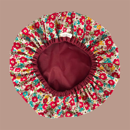 Shower Cap | Luxury Red Floral Fabric