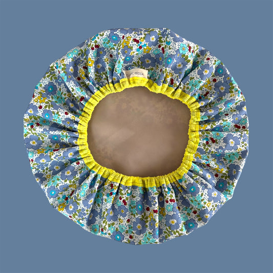 Shower Cap | Luxury Blue Floral Fabric
