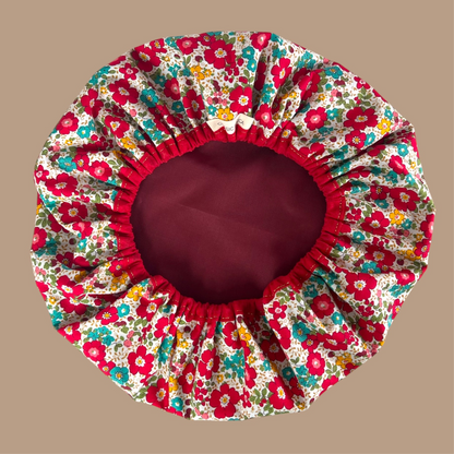 Shower Cap | Luxury Red Floral Fabric
