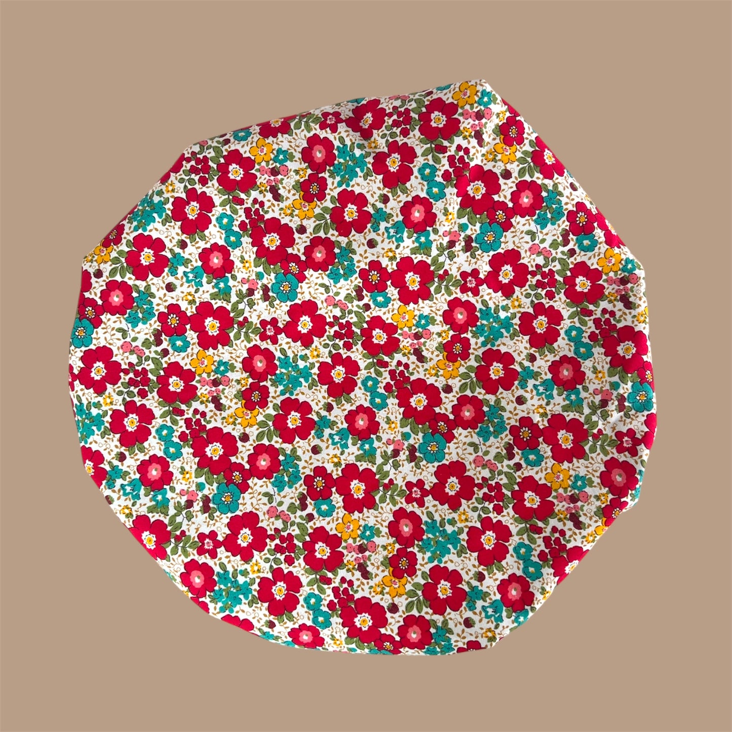 Shower Cap | Luxury Red Floral Fabric