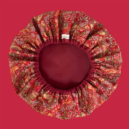 Luxury Cotton Red William Morris Strawberry Thief Shower Cap.