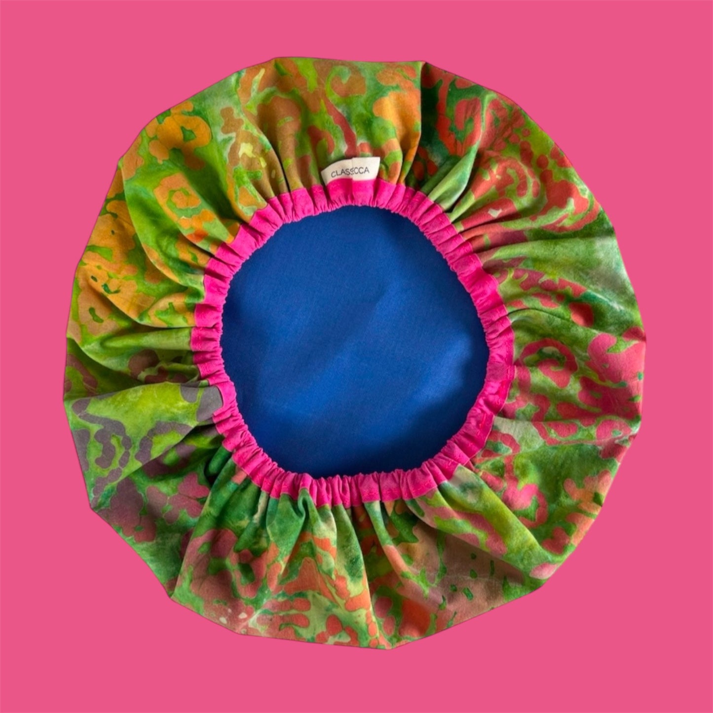 Green & Pink Batik Style Tie Die Fabric Shower Cap