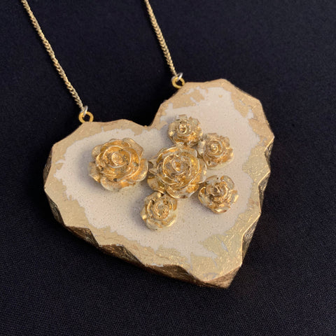Gold Rose Heart Pendant Necklace