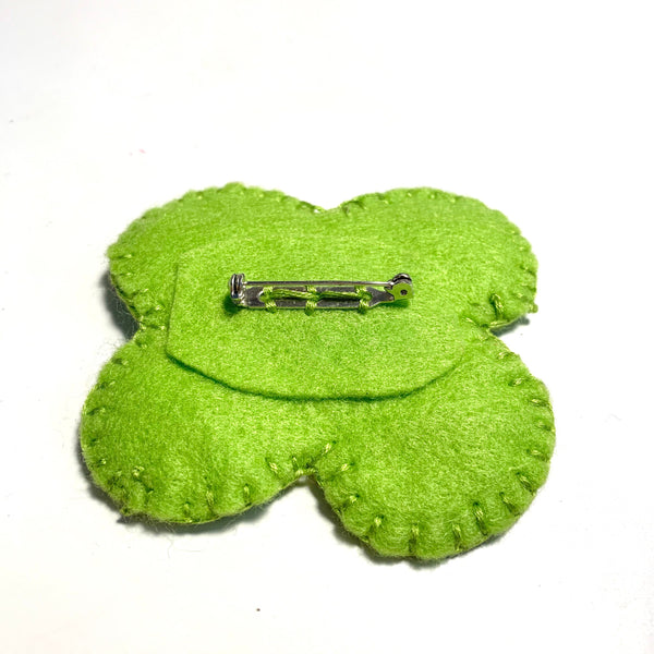Brooch | Green Felt & Sequin Four Leaf Flower