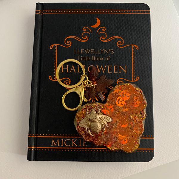 Autumn Pumpkin and Bee Heart Keyring | Keychain | Bag Charm | Autumn Leaves