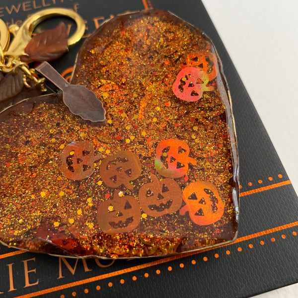 Autumn Pumpkin and Bee Heart Keyring | Keychain | Bag Charm | Autumn Leaves