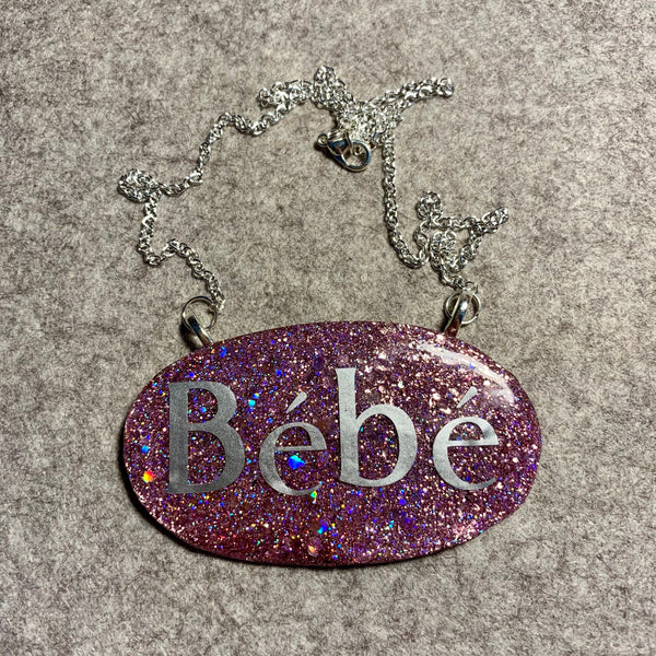 Hand Sculpted Resin Necklace | Bébé | Statement Necklace | Word Jewellery | Shiny