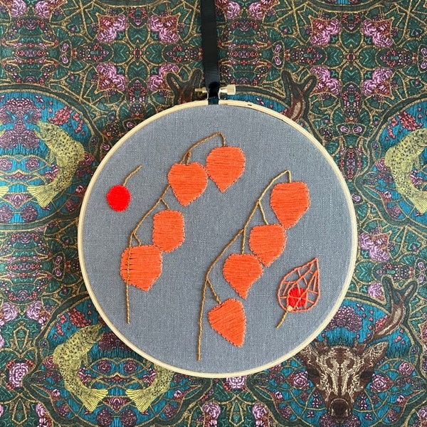 Chinese Lantern Plant | Embroidery Hoop Art | Autumn | Nature | Wall Art